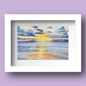 Limited Edition Watercolour Print of the a beautiful sunrise rise over galway bay in Ireland by Galway Artist Pat Flannery.jpeg