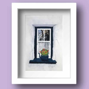 Limited Edition Print of Reflections in the Window of an Old Irish Thatched Cottage by Galway Artist Pat Flannery.jpeg