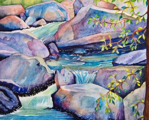 An Original Watercolour Painting of a Mystic Stream in Blue Tones by Galway Artist Pat Flannery.jpeg