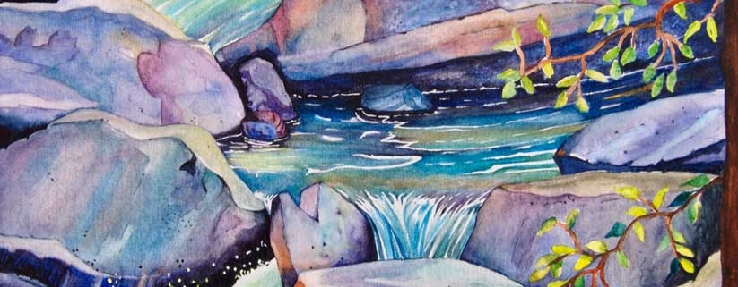 An Original Watercolour Painting of a Mystic Stream in Blue Tones by Galway Artist Pat Flannery.jpeg