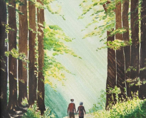 An Original Watercolour Painting of an Old Couple Walking through the Galway Woodlands by Pat Flannery.jpeg