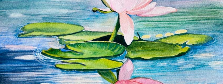 An Original Watercolour Painting of a Beautiful Lily with its Refection on Water by Pat Flannery.jpeg