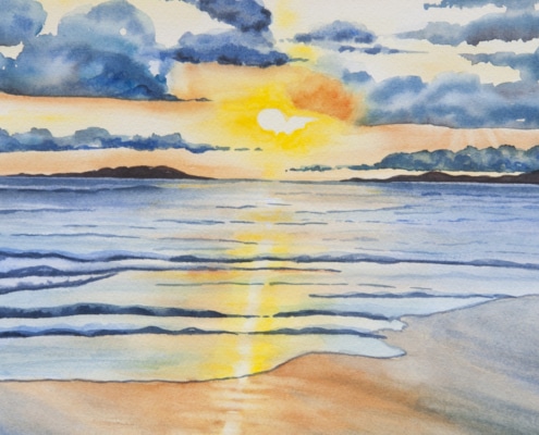 An Original Painting of the Glorious Sunrise over Galway Bay in Watercolour by Galway Artist Pat Flannery.jpeg