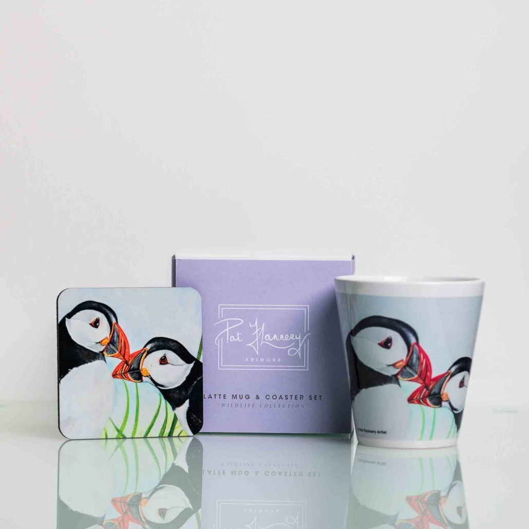 Puffins Mug & Coaster Set Shop Homeware Gifts Pat Flannery