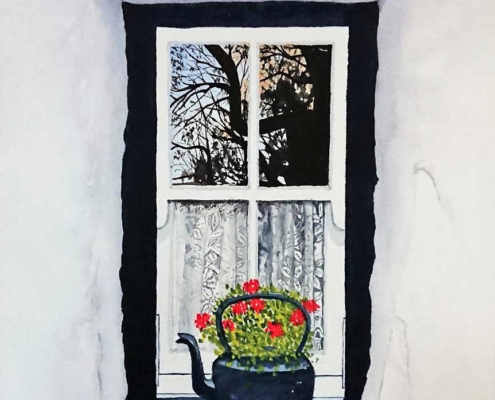 An Original Painting of Reflections in the Window of an Old Irish Thatched Cottage by Galway Artist Pat Flannery.jpeg
