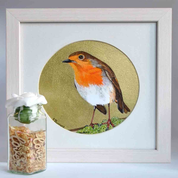 A Beautiful Framed Painting of little Irish native bird Robin Red breast by Galway Artist Pat Flanery.jpeg